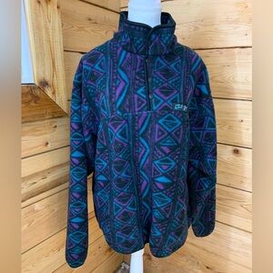 Vintage 90’s Black Purple Blue Fleece Sweater 1/4 Zip Women’s XL Geometric Aztec